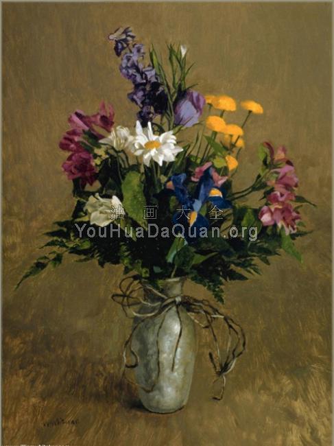 Pewter Vase with Flowers - 威廉·惠特克